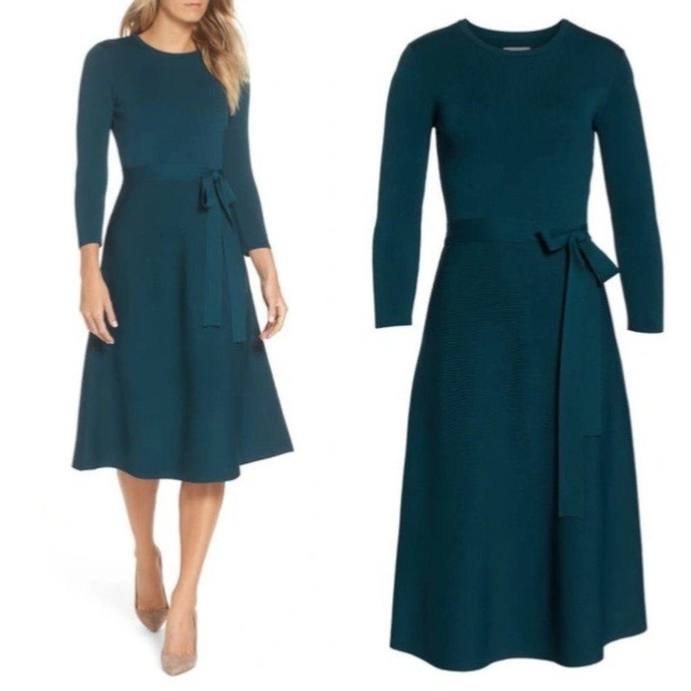 Eliza J Fit and Flare sweater dress spruce green NEW size large evening dress